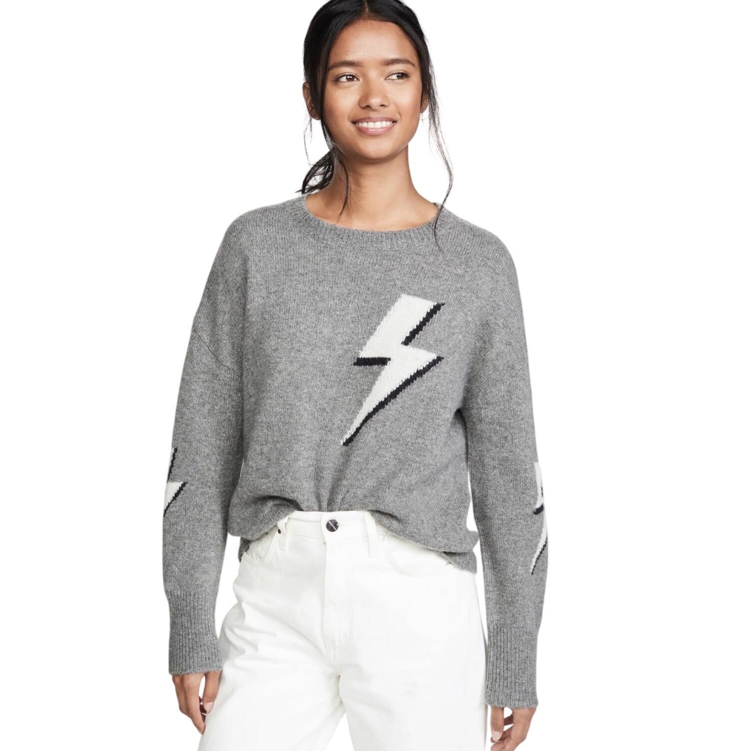 Rails Virgo Bolted Sweater Heather Grey Wool Cashmere Lightning Bolt Womens Xs